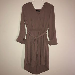 taupe v-neck dress from dynamite